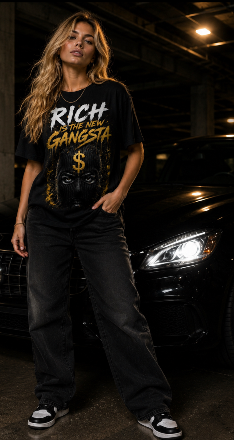 Rich Is The New Gangsta™ – Silent Wealth Tee (Black/Gold)