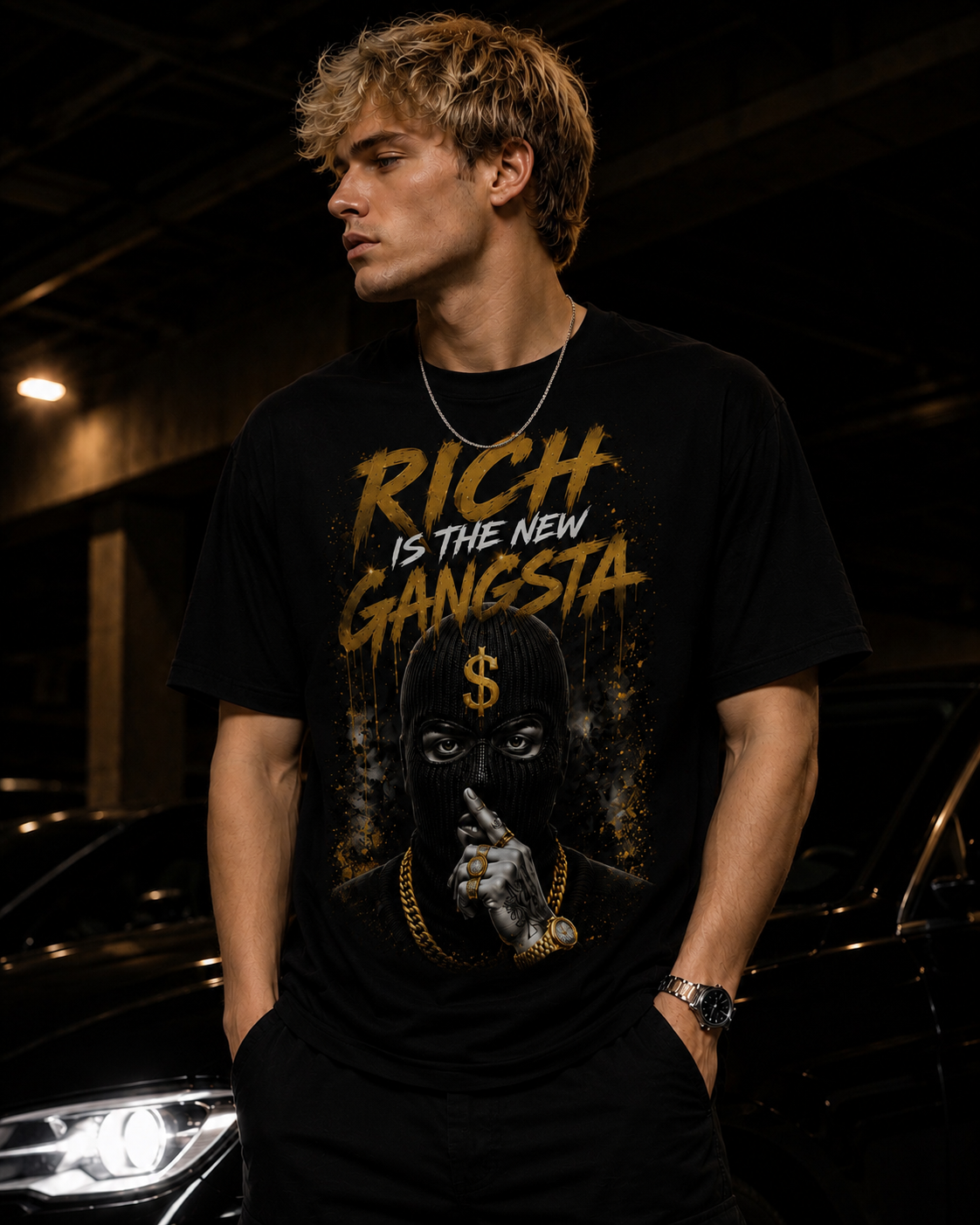 Rich Is The New Gangsta™ – Stay Silent Tee (Black/Gold)