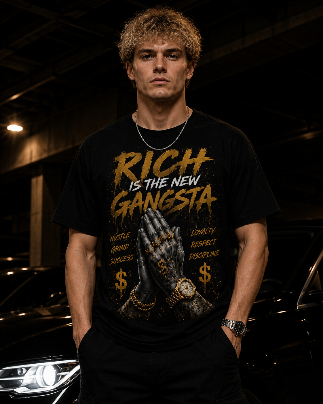 Rich Is The New Gangsta™ – Pray for Success Tee (Black/Gold)