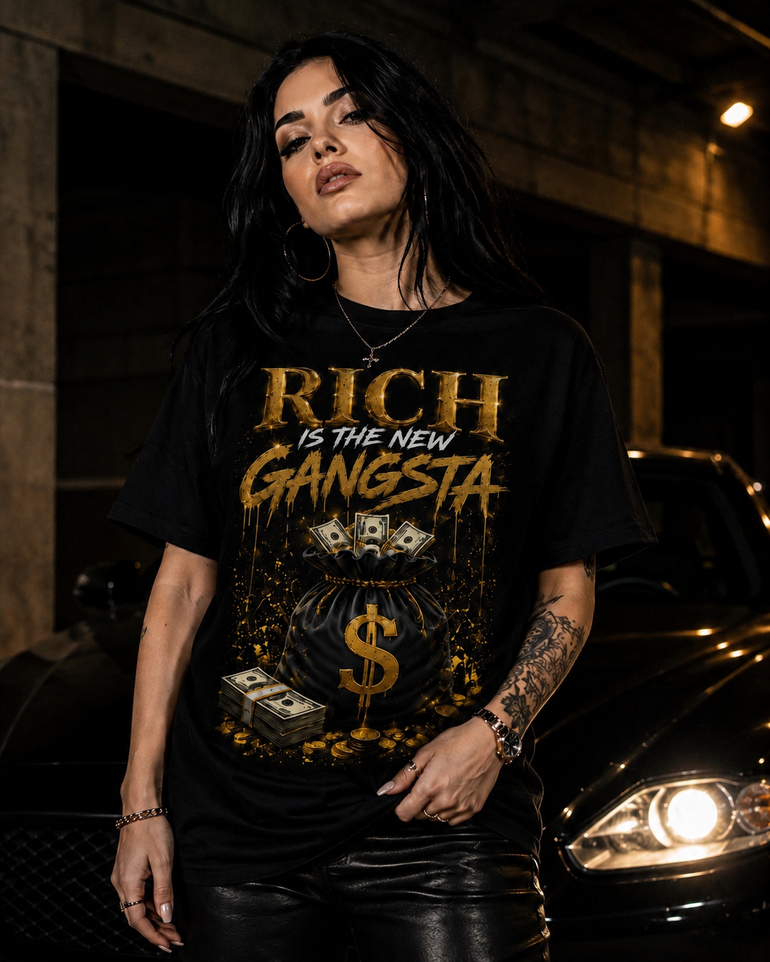 Rich Is The New Gangsta™ – Money Bag Tee (Black/Gold)
