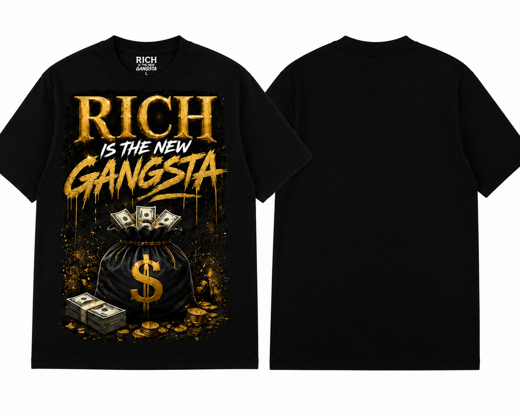 Rich Is The New Gangsta™ – Money Bag Tee (Black/Gold)
