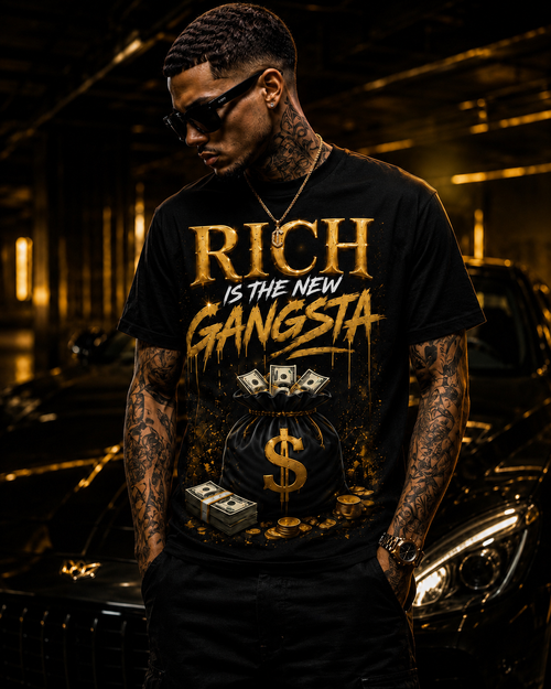 Rich Is The New Gangsta™ – Money Bag Tee (Black/Gold)