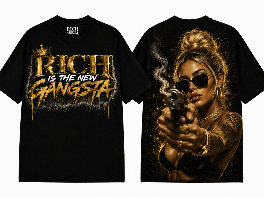 Rich Is The New Gangsta™ – No Fear Tee (Black/Gold) With Original Logo