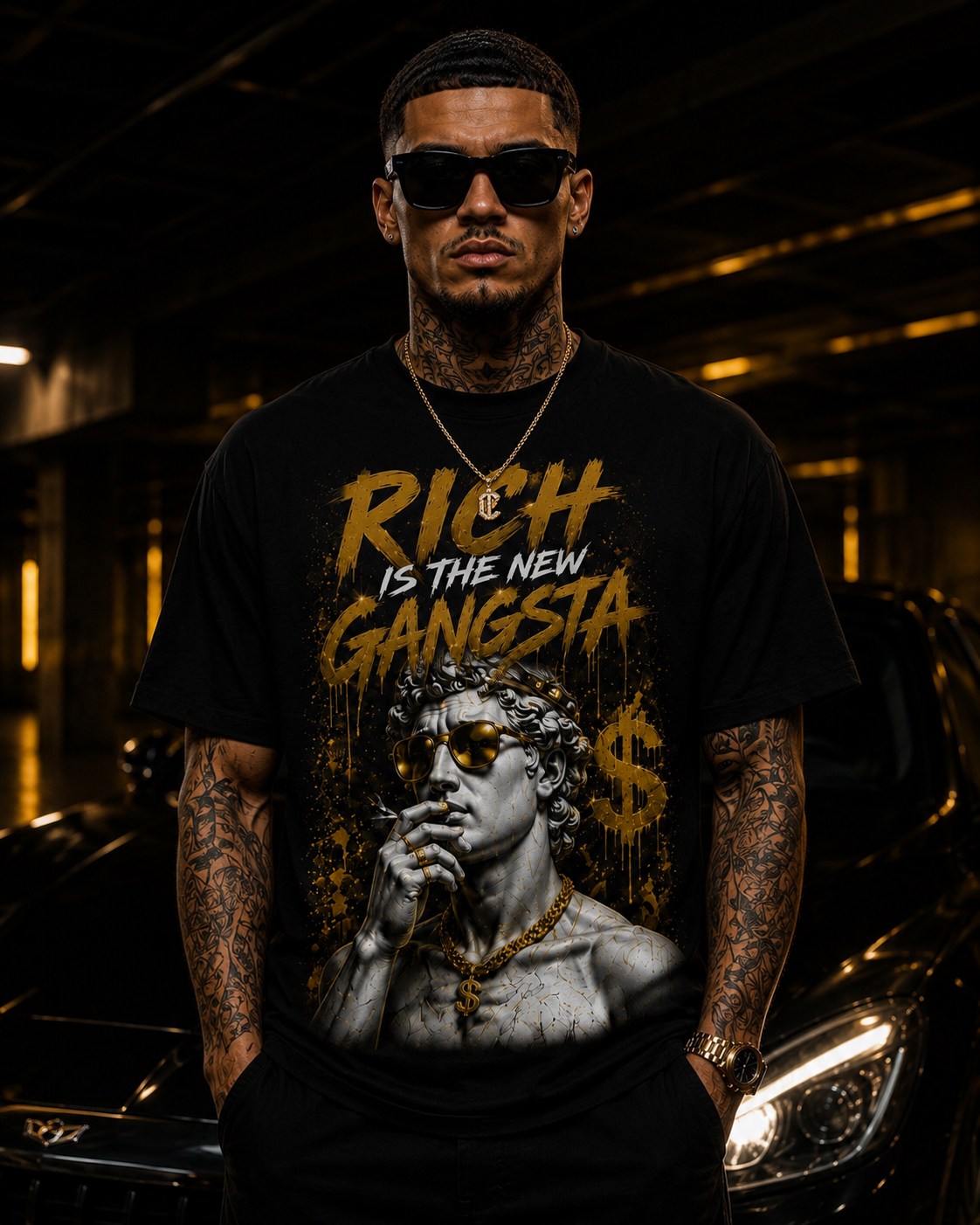 Rich Is The New Gangsta™ – Golden Vision Tee (Black/Gold)