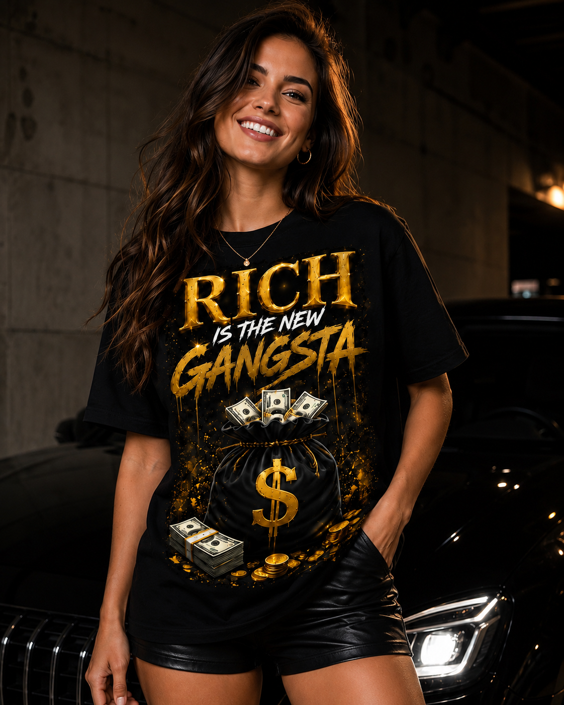 Rich Is The New Gangsta™ – Money Bag Tee (Black/Gold)