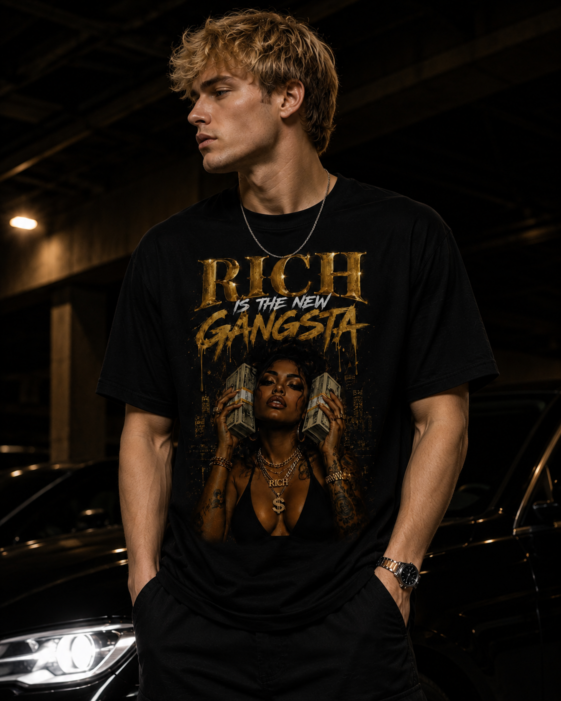 Rich Is The New Gangsta™ – Rich Mindset Tee (Black/Gold)