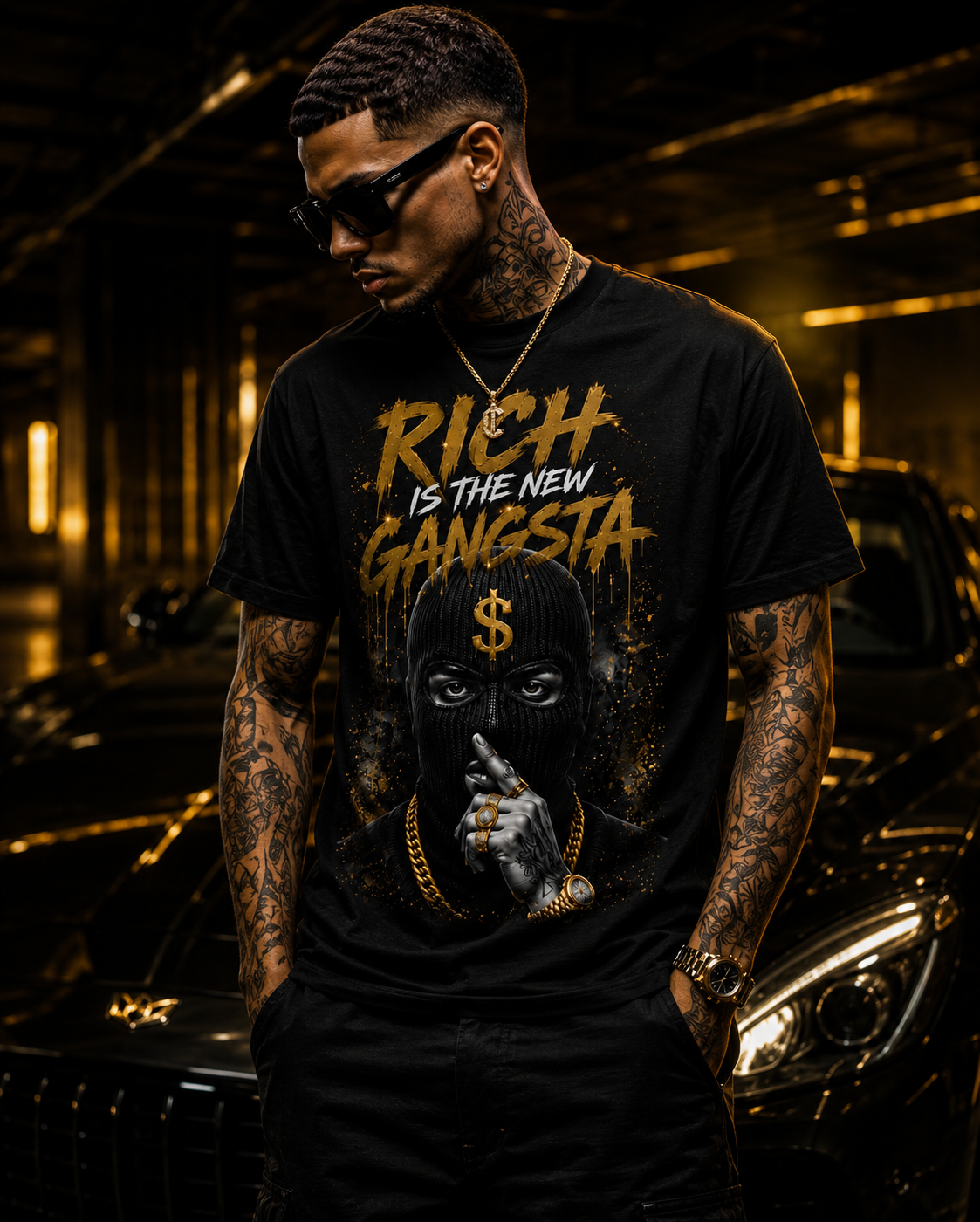 Rich Is The New Gangsta™ – Stay Silent Tee (Black/Gold)