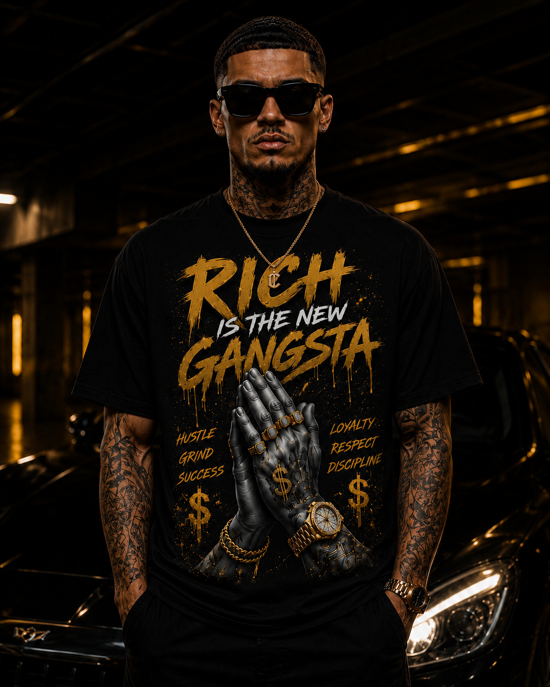 Rich Is The New Gangsta™ – Pray for Success Tee (Black/Gold)