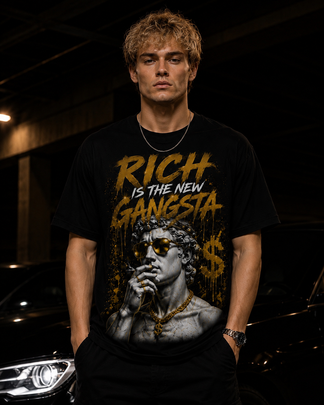 Rich Is The New Gangsta™ – Golden Vision Tee (Black/Gold)